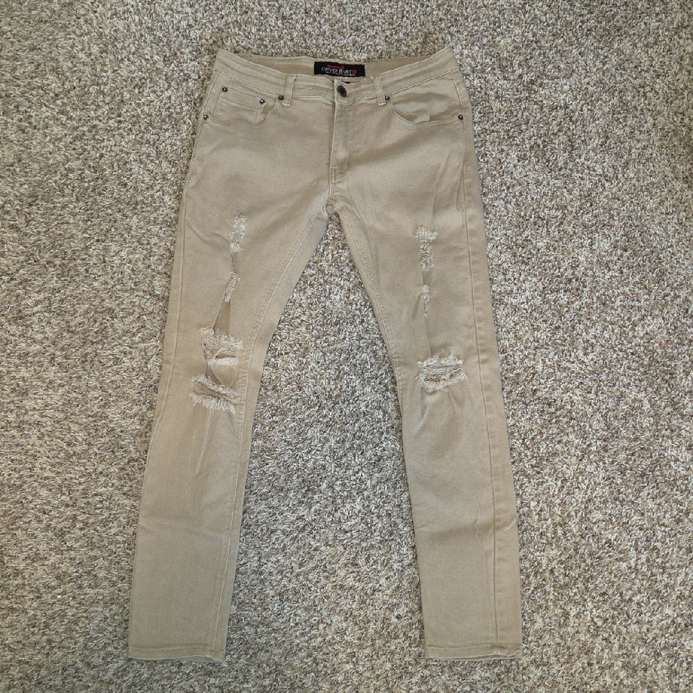 Copper Rivet Men's Stylish Beige Distressed Skinny Jeans Size 32/32.